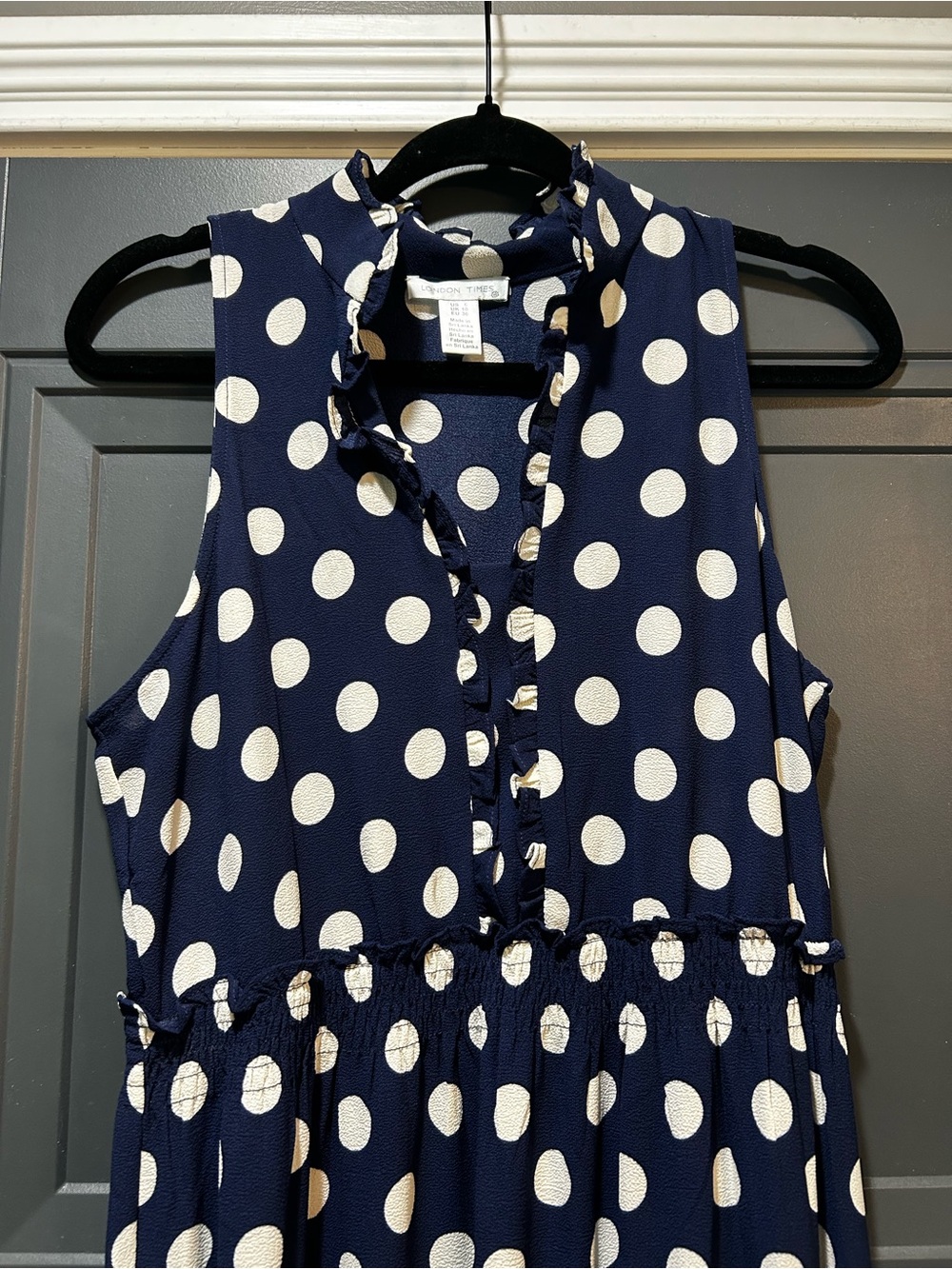 London Times Navy and White Polka Dot Tiered Maxi Dress - Picture 2 of 4